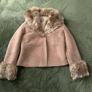 Vintage Tan Faux Fur Trim Suede Jacket